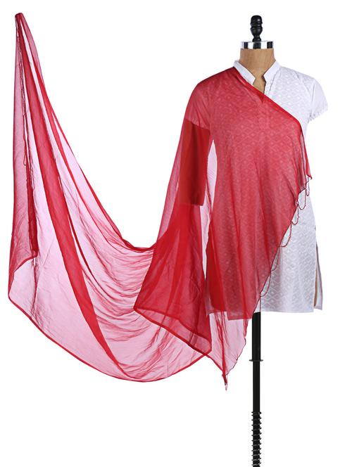 dark red chiffon plain dupatta - 968301 - Very Small Image - 1