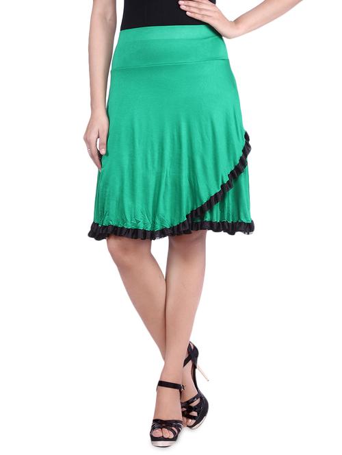 green knee length viscose lycra flared skirt - 9683059 - Very Small Image - 1