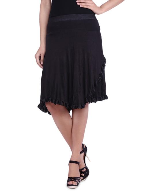 black knee length viscose lycra flared skirt - 9683061 - Very Small Image - 1