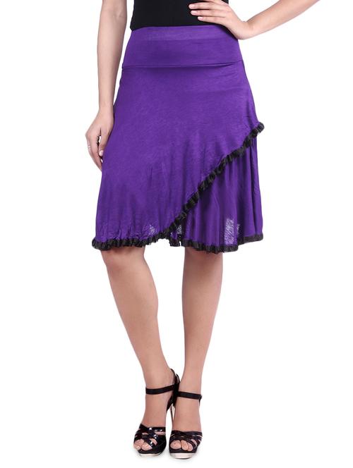 purple knee length viscose lycra flared skirt - 9683062 - Very Small Image - 1