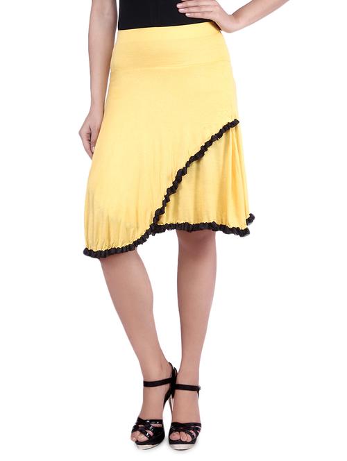yellow knee length viscose lycra flared skirt - 9683064 - Very Small Image - 1