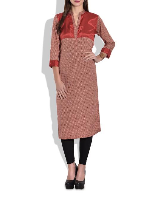 red 3/4 sleeves kurta - 9683608 - Very Small Image - 1