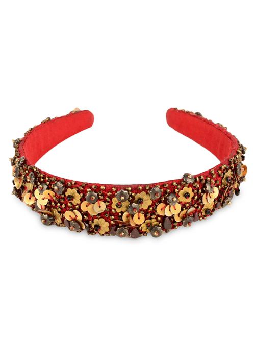 red embellished raw silk hair band - 9684410 - Very Small Image - 1