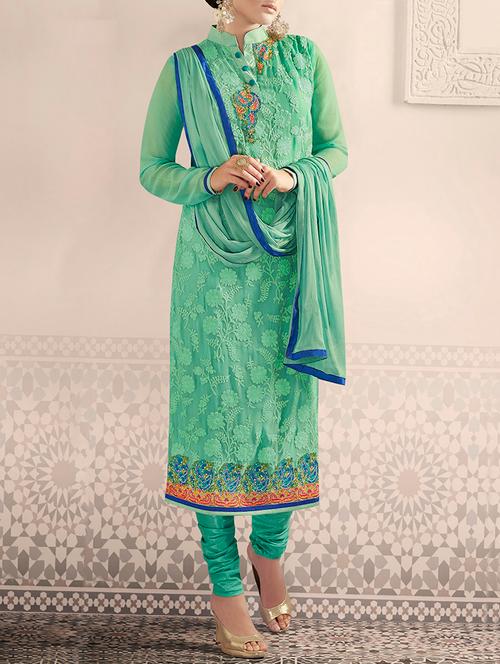 light green embroidered unstitched suit set - 9686358 - Very Small Image - 1