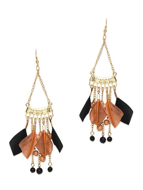 black and rust feather embellished danglers - 9686977 - Very Small Image - 1