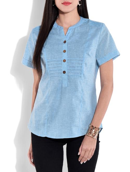 solid sky blue cotton top - 9687006 - Very Small Image - 1