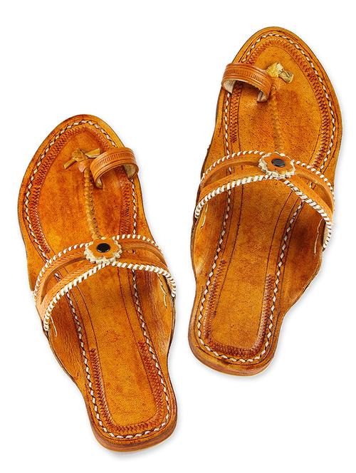 tan leather kolhapuri chappals - 9687439 - Very Small Image - 1