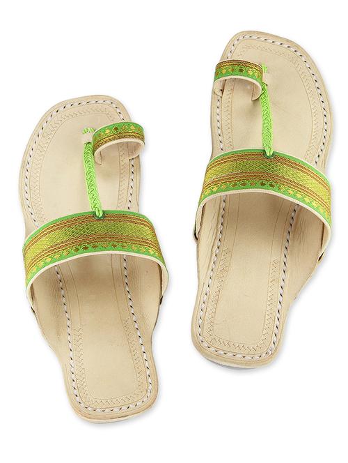 parrot green leather kolahpuri slides - 9687455 - Very Small Image - 1