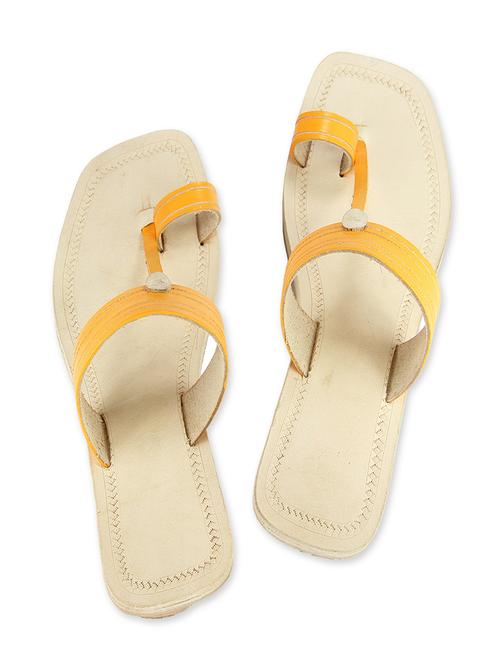 mustard leather kolhapuri slides - 9687457 - Very Small Image - 1