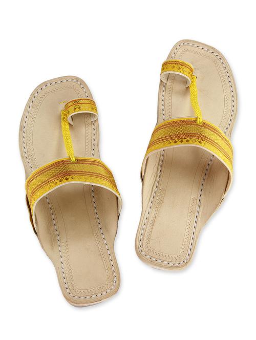 yellow and gold leather kolhapuri slides - 9687459 - Very Small Image - 1