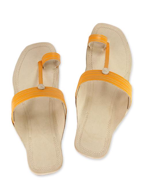 mustard leather kolhapuri slides - 9687462 - Very Small Image - 1
