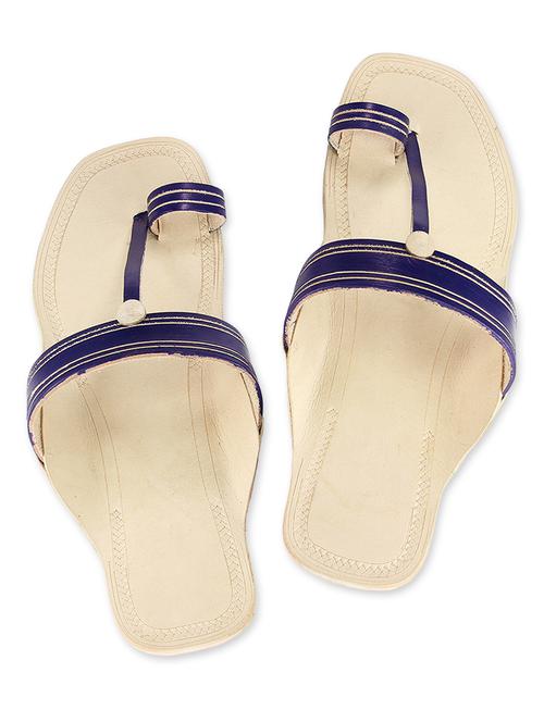 dark blue leather kolhapuri slides - 9687473 - Very Small Image - 1