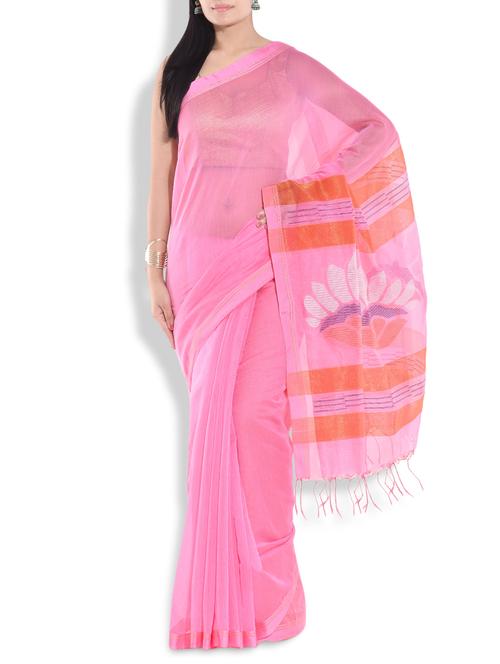 pink cotton silk jamdani saree - 9690093 - Very Small Image - 1