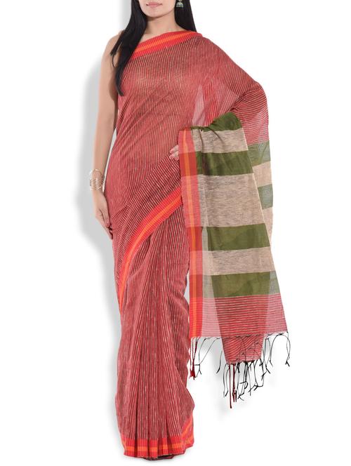 red silk cotton bobby ghicha saree - 9690133 - Very Small Image - 1