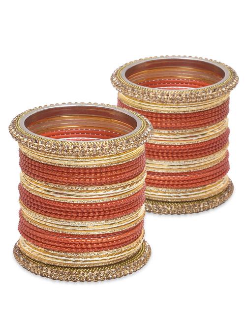 orange and gold embellished bangles set - 9690298 - Very Small Image - 1