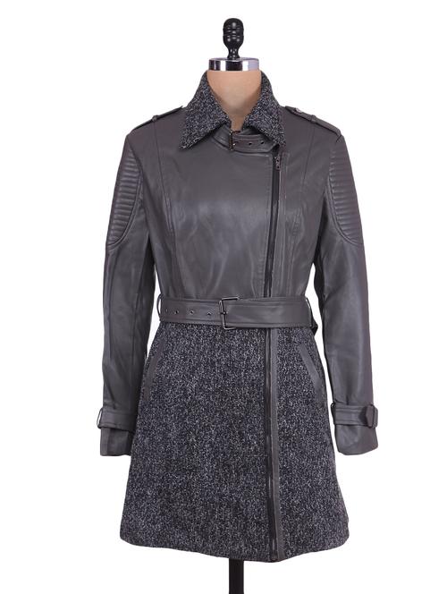 black faux leather wool jacket - 9694595 - Very Small Image - 1