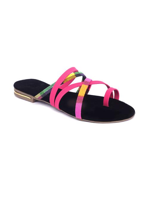 pink faux leather plaid patterned strappy slides - 9696232 - Very Small Image - 1