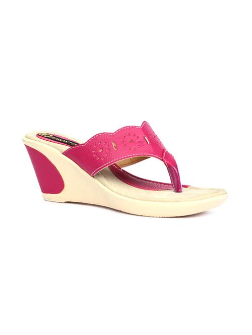 magenta faux leather cut-worked wedge slides - 9696325 - Very Small Image - 1