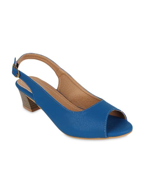 blue textured leatherette block heel sandals - 9696550 - Very Small Image - 1