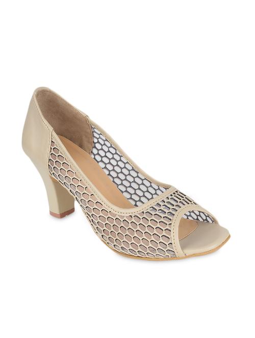 beige textured leatherette block heel peep toes - 9696554 - Very Small Image - 1