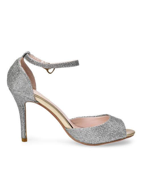 silver zari fabric buckled heels - 9697814 - Very Small Image - 1