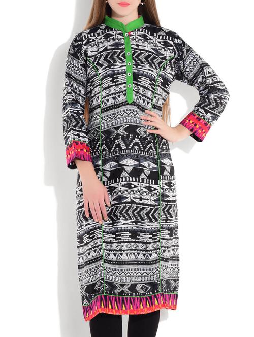 black & white rayon kurta - 9699093 - Very Small Image - 1