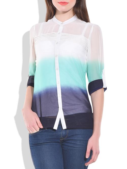 grey,green,blue poly georgette shirt - 9700076 - Very Small Image - 1