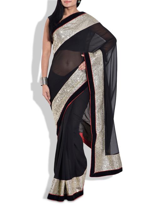 black polygeorgette sari - 9700252 - Very Small Image - 1