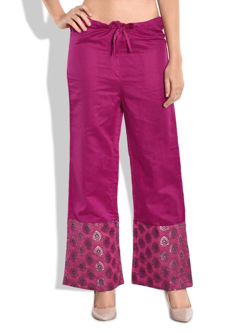 pink chanderi silk palazzos with brocade border - 9701543 - Very Small Image - 1