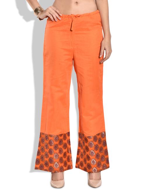orange chanderi silk palazzos with brocade border - 9701544 - Very Small Image - 1