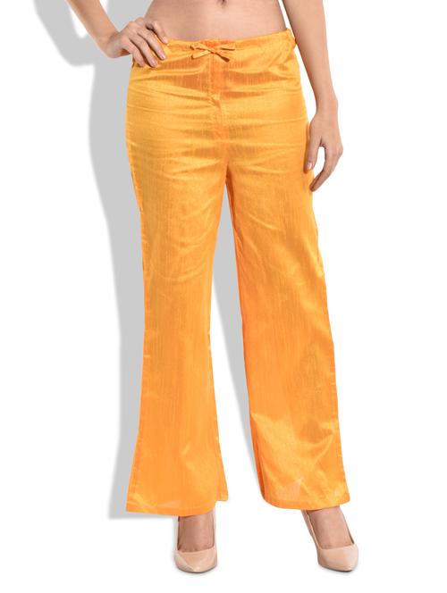 solid yellow art silk palazzos - 9701545 - Very Small Image - 1