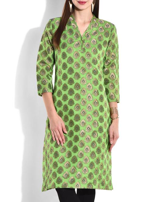 green chanderi brocade kurti - 9701547 - Very Small Image - 1