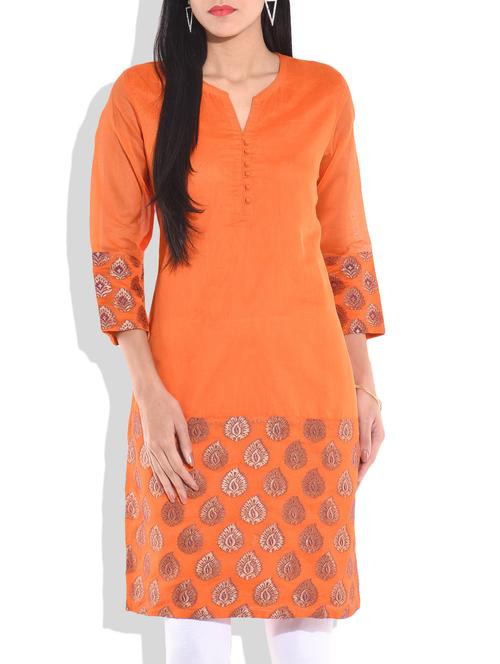 orange chanderi silk kurti - 9701554 - Very Small Image - 1
