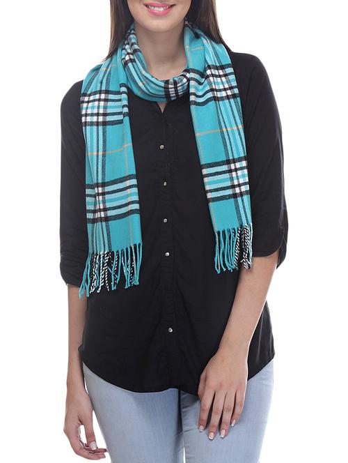 blue check print angora wool muffler - 9701824 - Very Small Image - 1