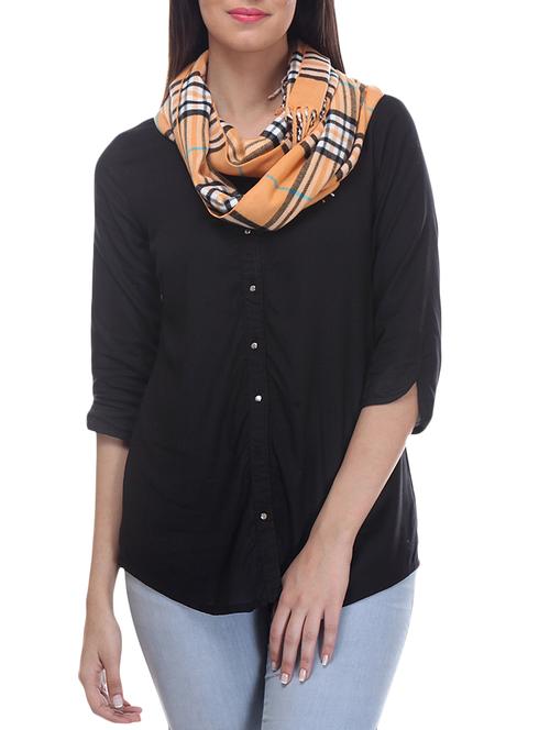 beige check print angora wool muffler - 9701826 - Very Small Image - 1
