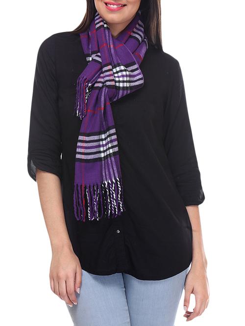 purple check print angora wool muffler - 9701829 - Very Small Image - 1