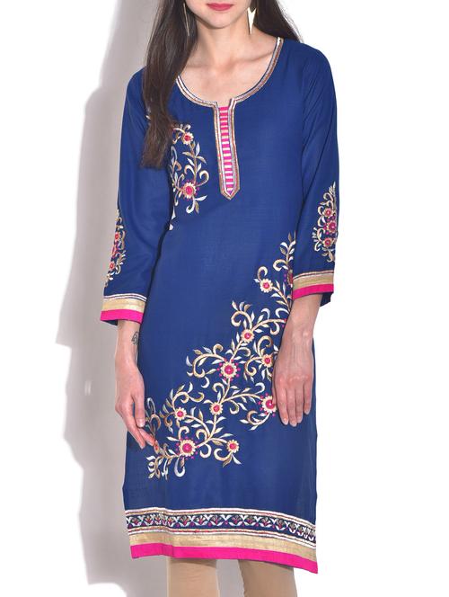 blue polycotton kurta - 9703395 - Very Small Image - 1