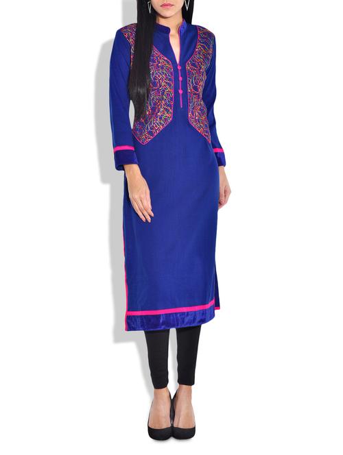 blue georgette acrylic wool kurta - 9703406 - Very Small Image - 1