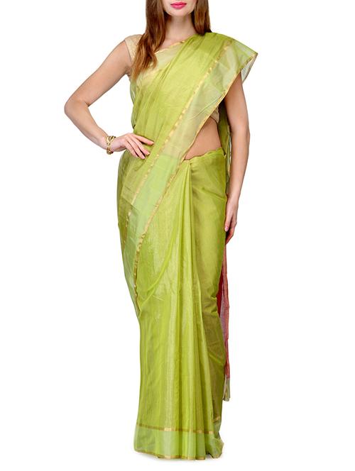 lime pure chanderi silk saree - 9703527 - Very Small Image - 1