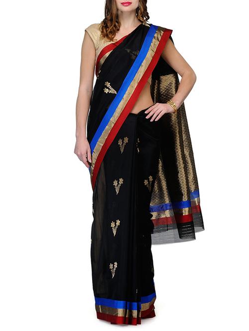 black pure chanderi silk saree - 9703553 - Very Small Image - 1