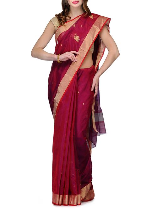 delicate golden zari chanderi saree with blouse - 9703556 - Very Small Image - 1