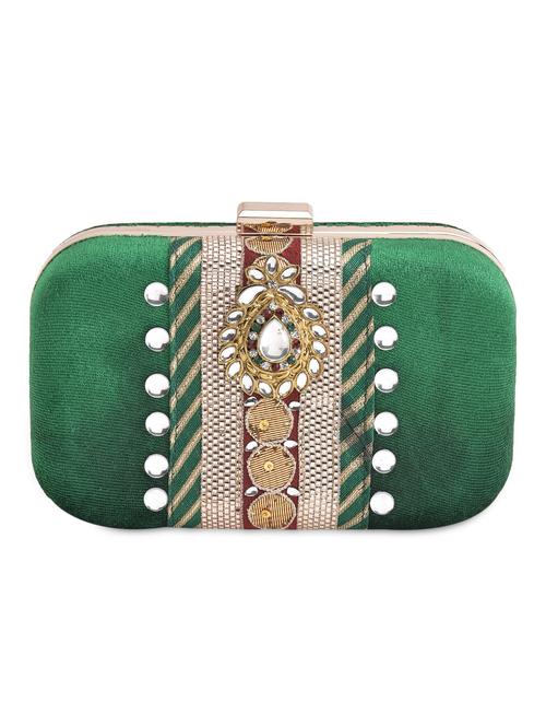 green kundan embellished velvet box clutch - 9703669 - Very Small Image - 1