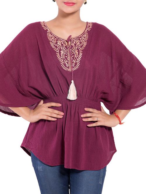 tassel tie-up embroidered top - 9703901 - Very Small Image - 1