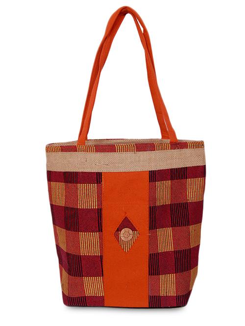 orange checkered jute bag - 9704813 - Very Small Image - 1