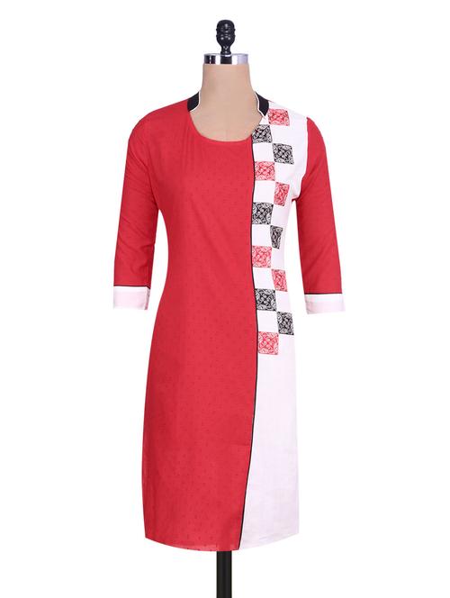 red cotton printed kurta - 9705057 - Very Small Image - 1