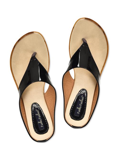 solid black leatherette toe separator flats - 9706051 - Very Small Image - 1
