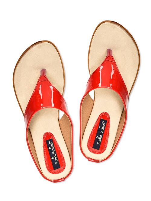 red leatherette toe separator flats - 9706053 - Very Small Image - 1