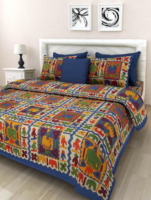 pure cotton jaipuri double bed sheet with 2 pillow cover - 9706231 - Very Small Image - 1