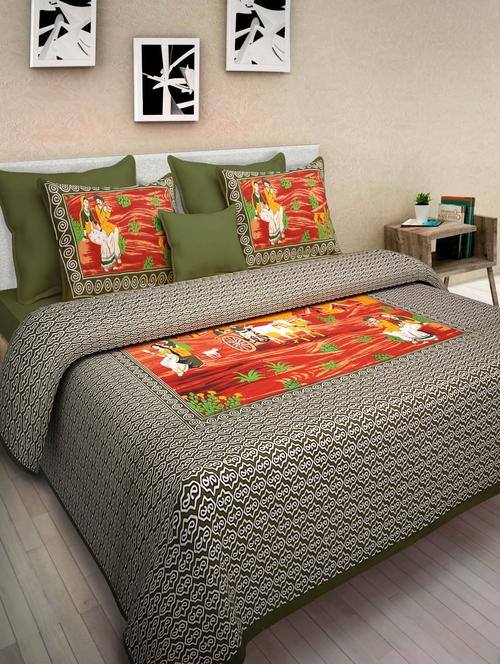 pure cotton jaipuri double bed sheet with 2 pillow cover - 9706276 - Very Small Image - 1
