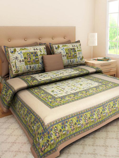 pure cotton jaipuri double bed sheet with 2 pillow cover - 9706303 - Very Small Image - 1